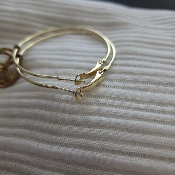 Gold Tone Peace Sign Hoop Earrings 2” Boho Dillard’s - Picture 2 of 5